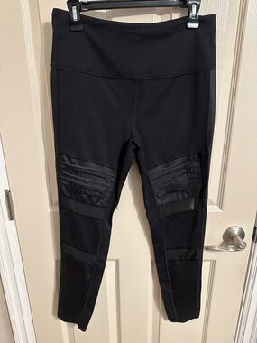 Victoria's Secret High-Waist Moto Leggings w Sheer Mesh Panels, Black, Sz L